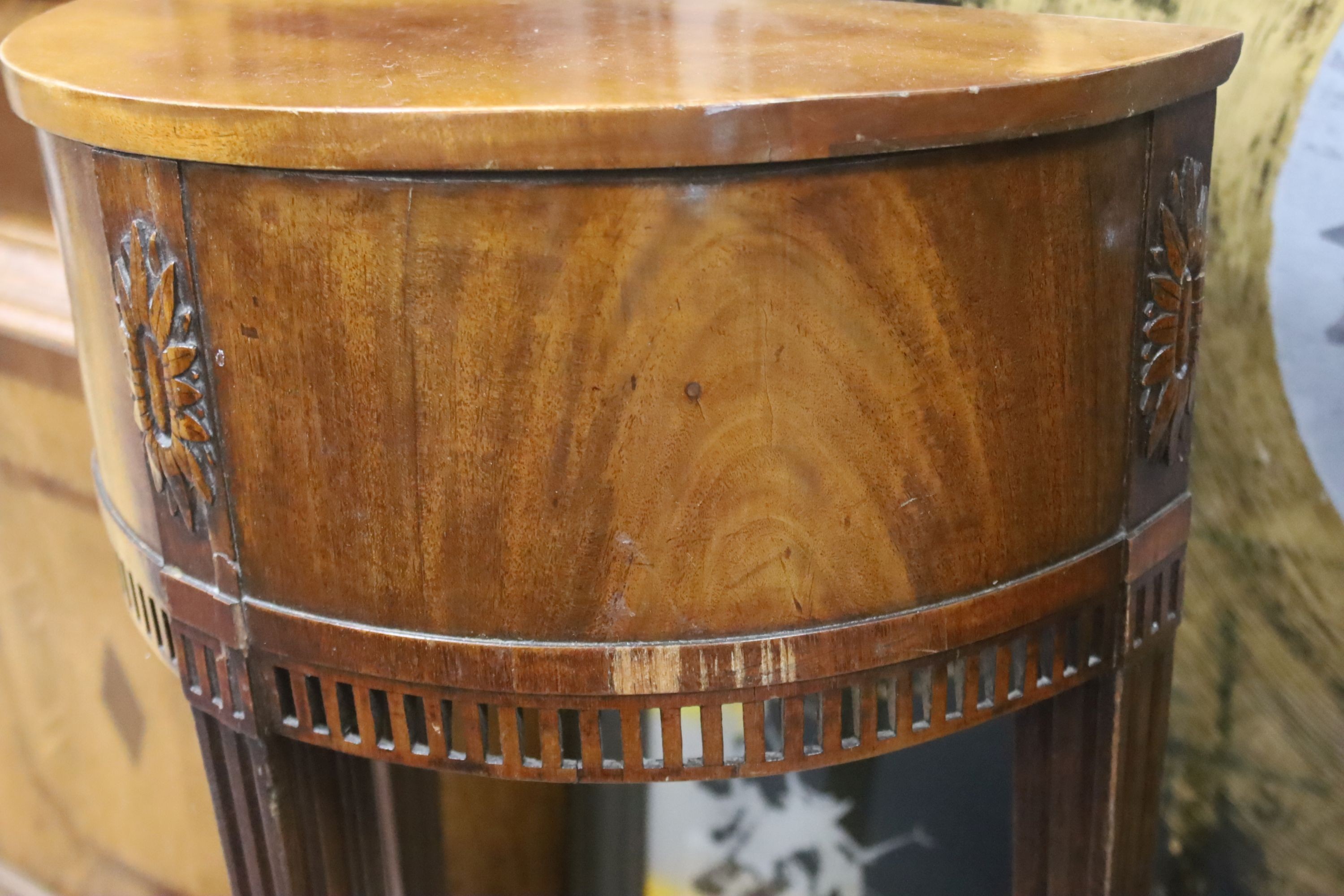 A pair of late 19th century Dutch mahogany demi lune console tables, width 42cm, depth 24cm, height 80cm